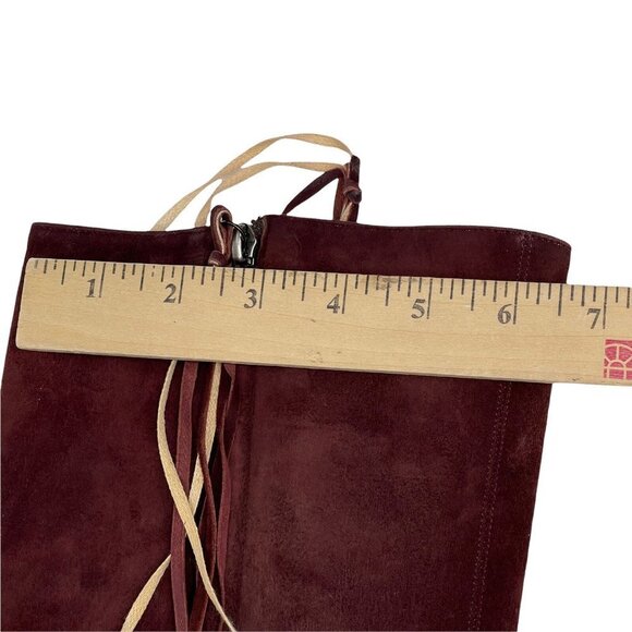 Pollini Womens Maroon Lush Suede Tassel Block Heel Double Zip Tall Boot Size 6.5 - Picture 7 of 12